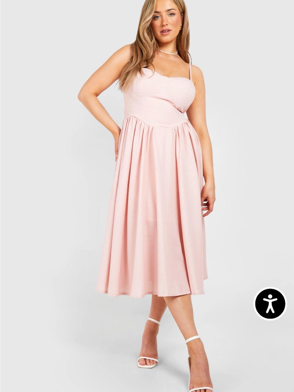 Women's Pink Sweetheart Pinup Midi Dress with Spaghetti Straps